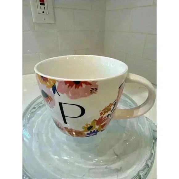 Opal House Mug "P" on White Background with Black Letter Spring Flowers - Picture 8 of 12